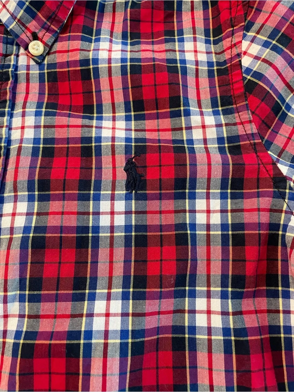 Ralph Lauren Plaid Boys Long Sleeve Button Down Top Size 6 Red and Blue Cotton